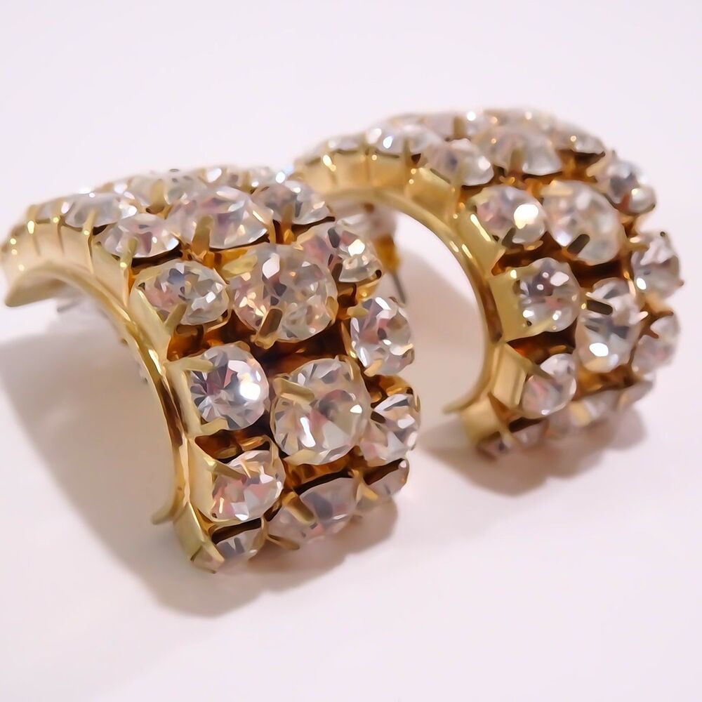 New Vintage Designer Women's Chunky Crystal Arch Drop Statement Earrings
